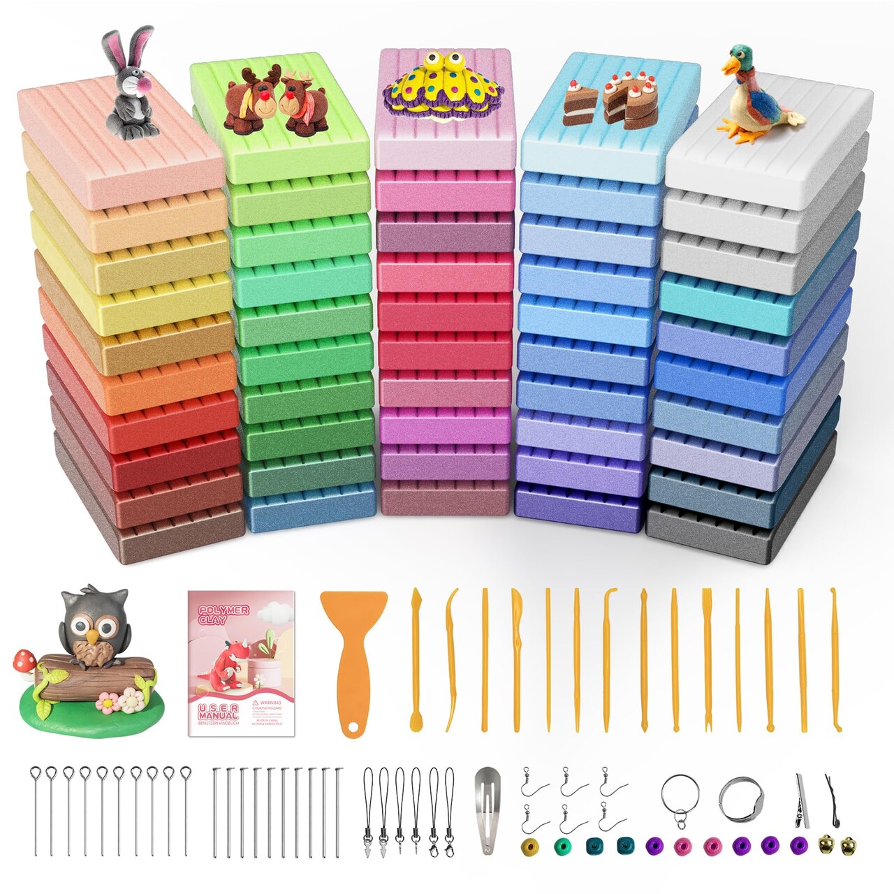 Polymer Clay Kits 50 Metallic and Glitter Colors, Modeling Clay Oven Bake Sculpting Clay, Kids Arts and Crafts Gifts